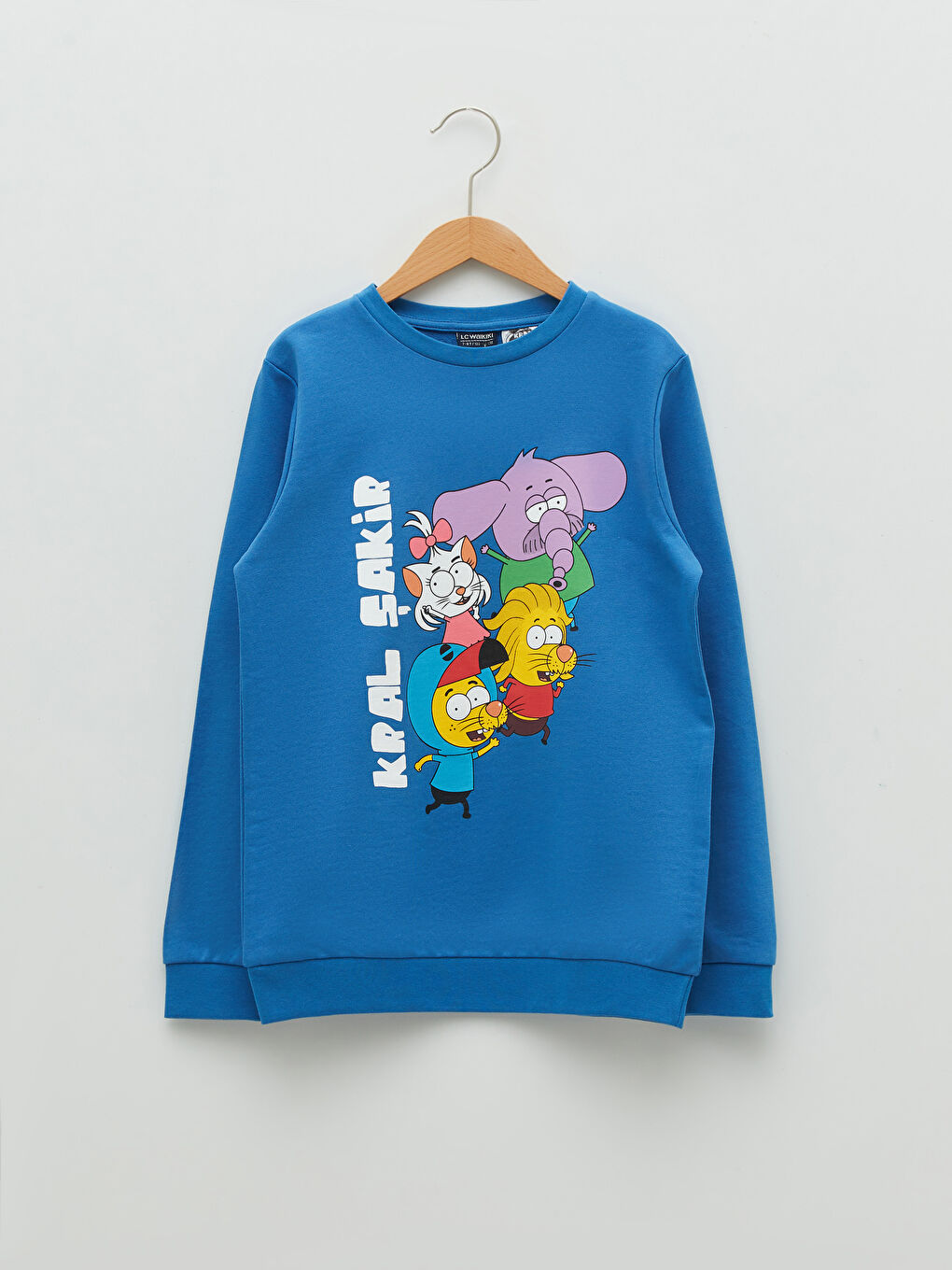 Mavi Bisiklet Yaka Kral Şakir Baskılı Uzun Kollu Erkek Çocuk Sweatshirt-2