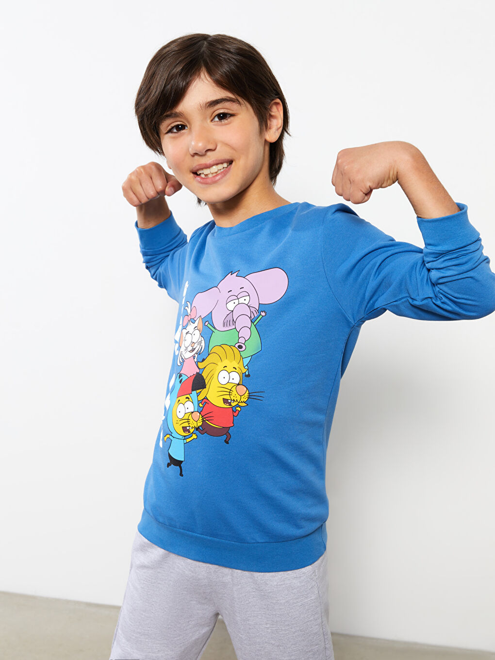 Mavi Bisiklet Yaka Kral Şakir Baskılı Uzun Kollu Erkek Çocuk Sweatshirt