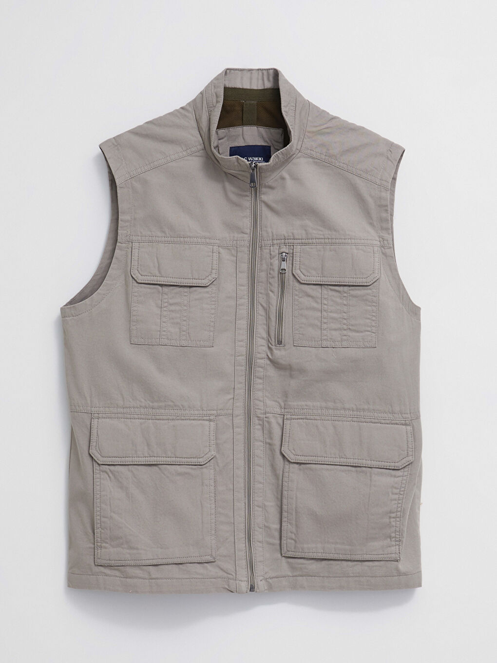 Bej Standart Kalıp Dik Yaka Erkek Avcı Yeleği-5