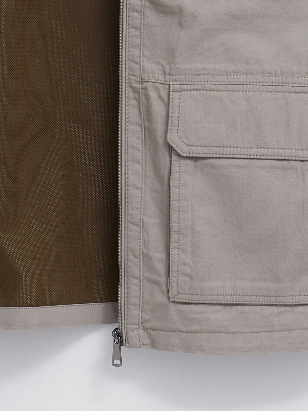 Bej Standart Kalıp Dik Yaka Erkek Avcı Yeleği-7