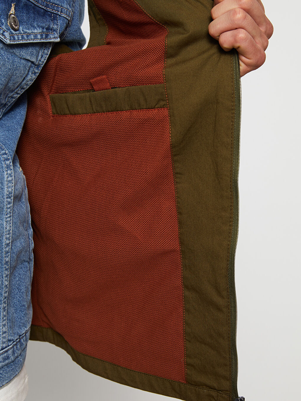 Haki Standart Kalıp Dik Yaka Erkek Avcı Yeleği-4