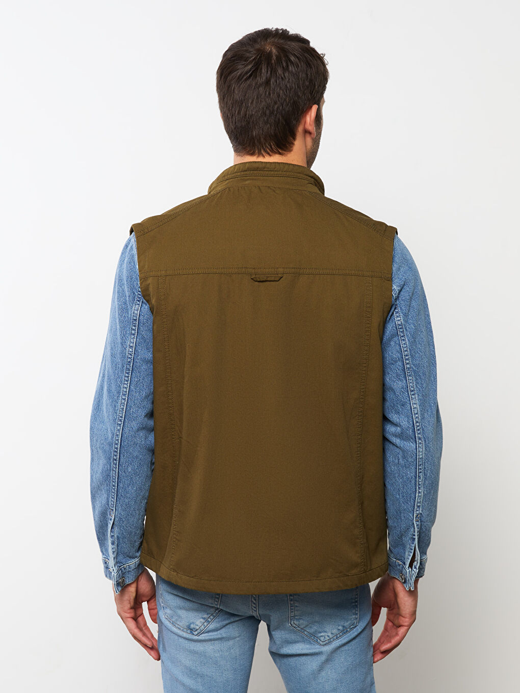 Haki Standart Kalıp Dik Yaka Erkek Avcı Yeleği-5