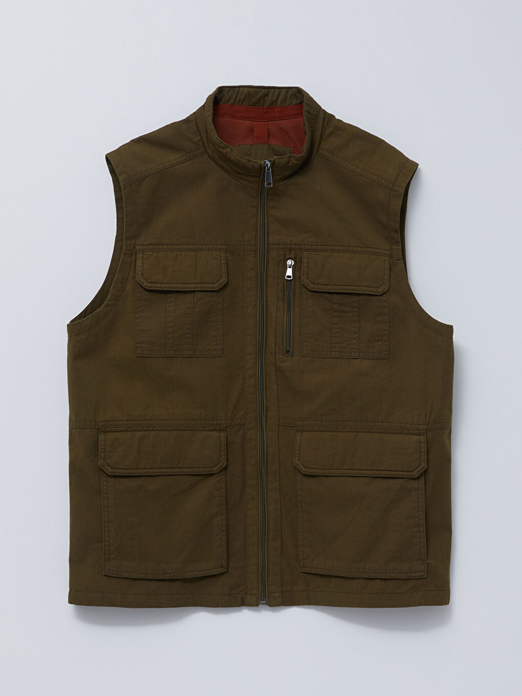 Haki Standart Kalıp Dik Yaka Erkek Avcı Yeleği-6