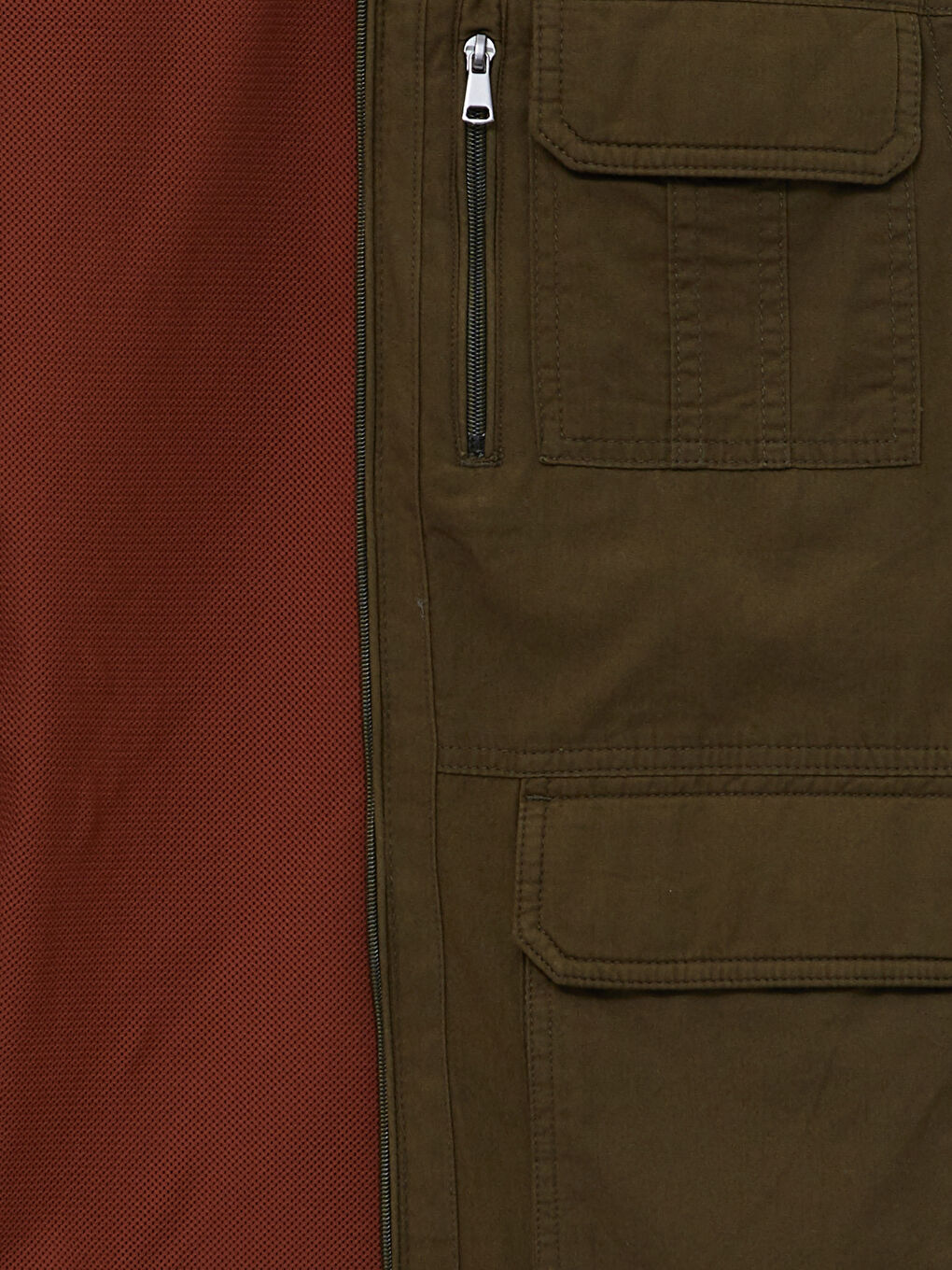 Haki Standart Kalıp Dik Yaka Erkek Avcı Yeleği-8