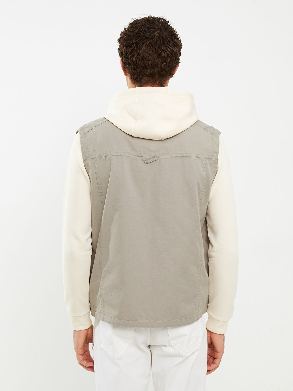 Bej Standart Kalıp Dik Yaka Erkek Avcı Yeleği-4