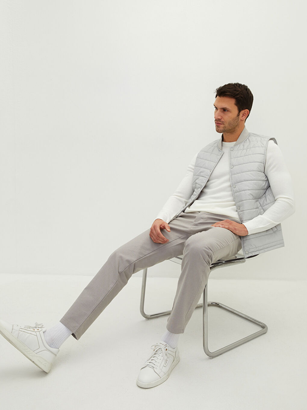 Gri Standart Kalıp Dik Yaka Erkek Yelek-2