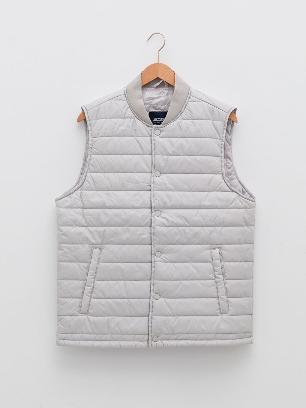 Gri Standart Kalıp Dik Yaka Erkek Yelek-6