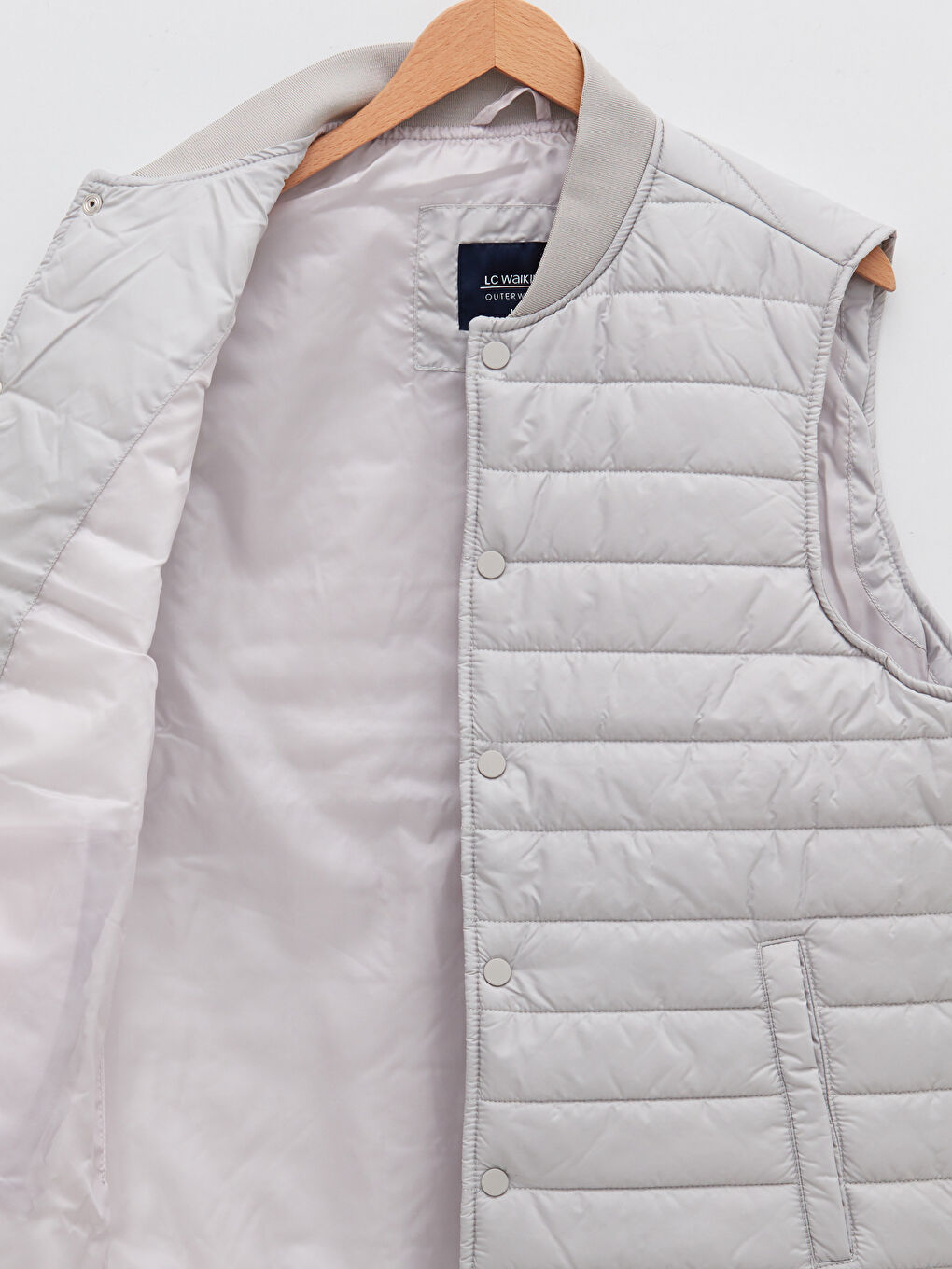 Gri Standart Kalıp Dik Yaka Erkek Yelek-8