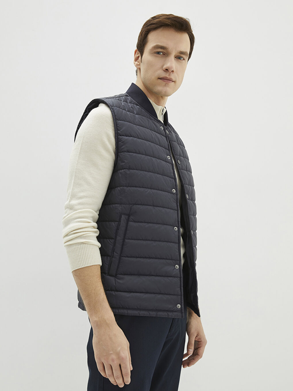 Lacivert Standart Kalıp Dik Yaka Erkek Yelek