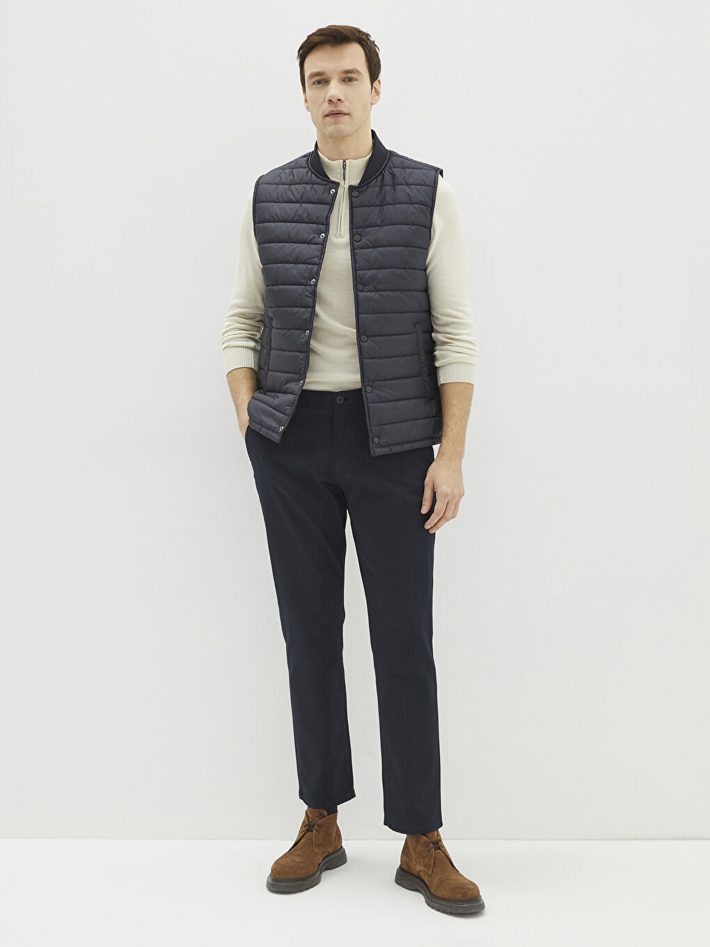 Lacivert Standart Kalıp Dik Yaka Erkek Yelek-1