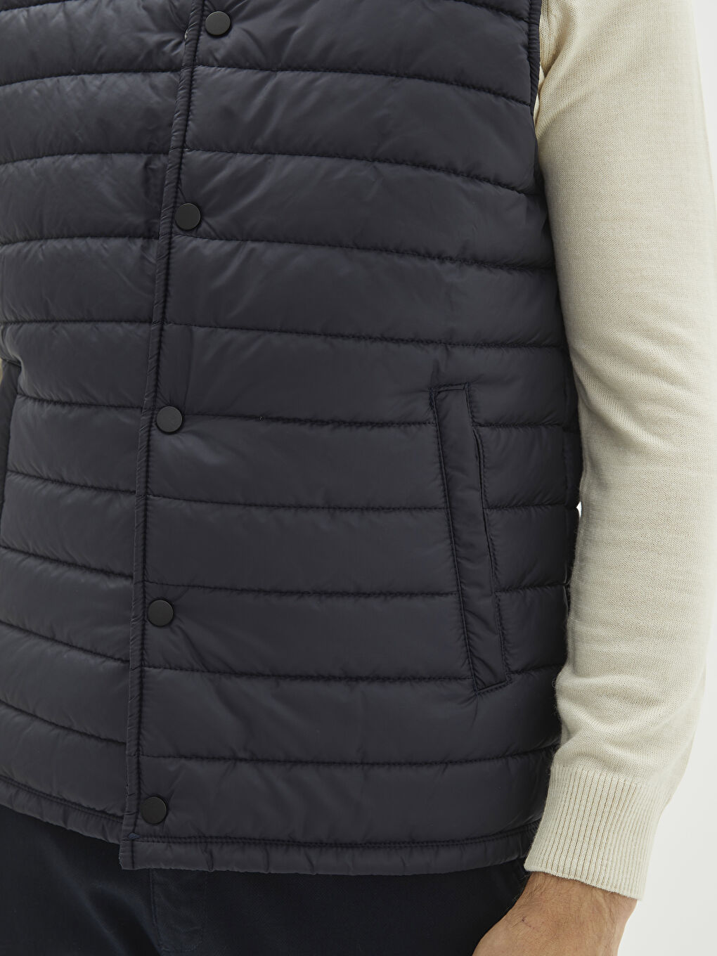 Lacivert Standart Kalıp Dik Yaka Erkek Yelek-2