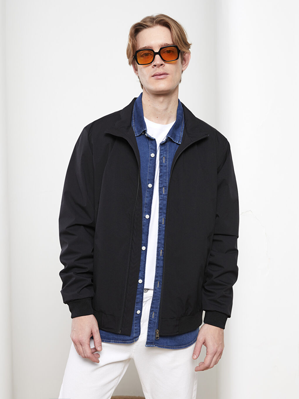 Siyah Standart Kalıp Dik Yaka Erkek Mont