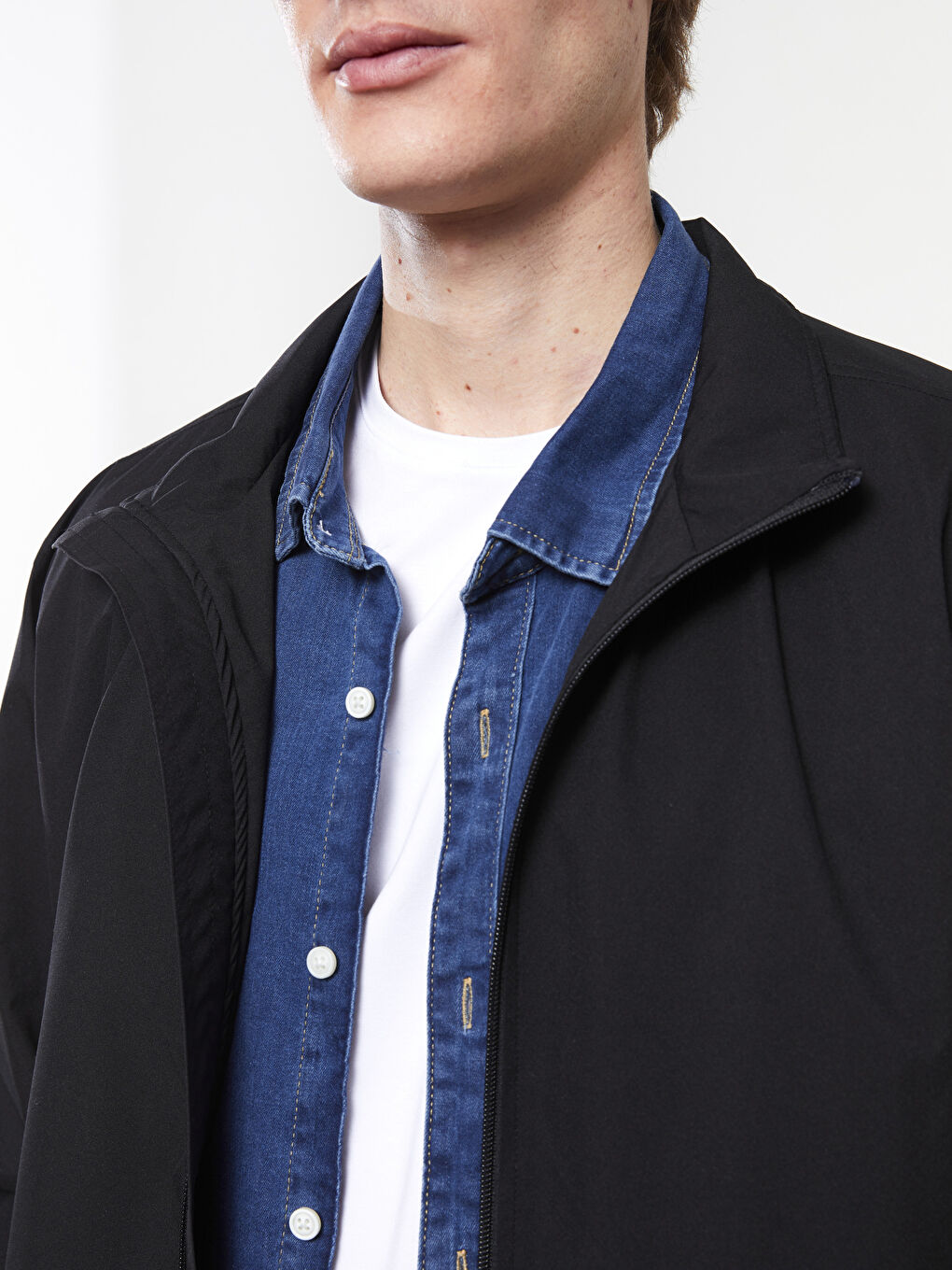 Siyah Standart Kalıp Dik Yaka Erkek Mont-2