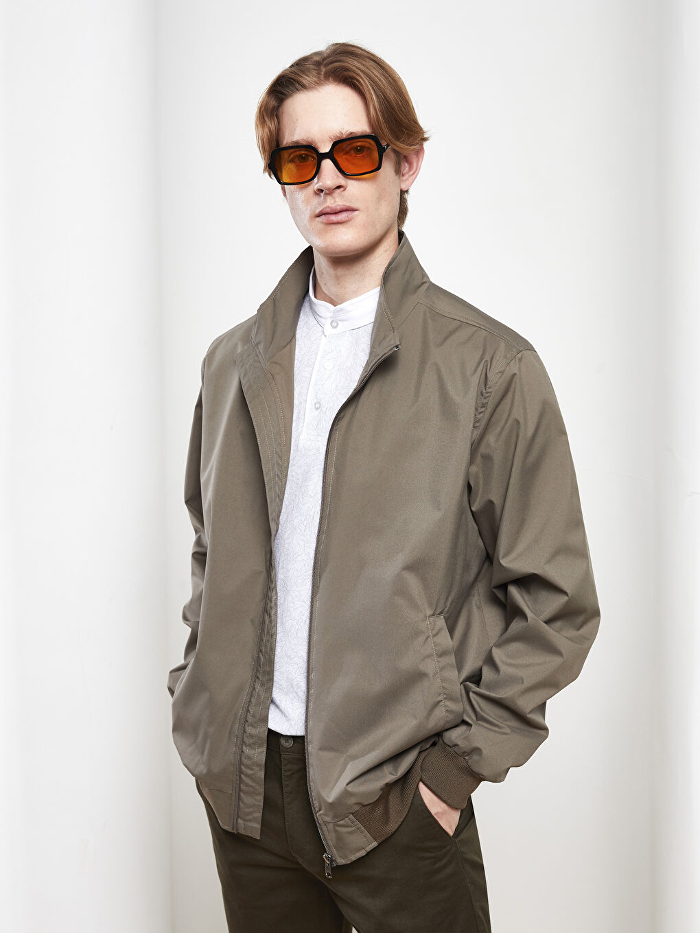 Yeşil Standart Kalıp Dik Yaka Erkek Mont