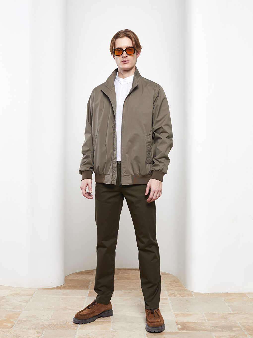 Yeşil Standart Kalıp Dik Yaka Erkek Mont-1