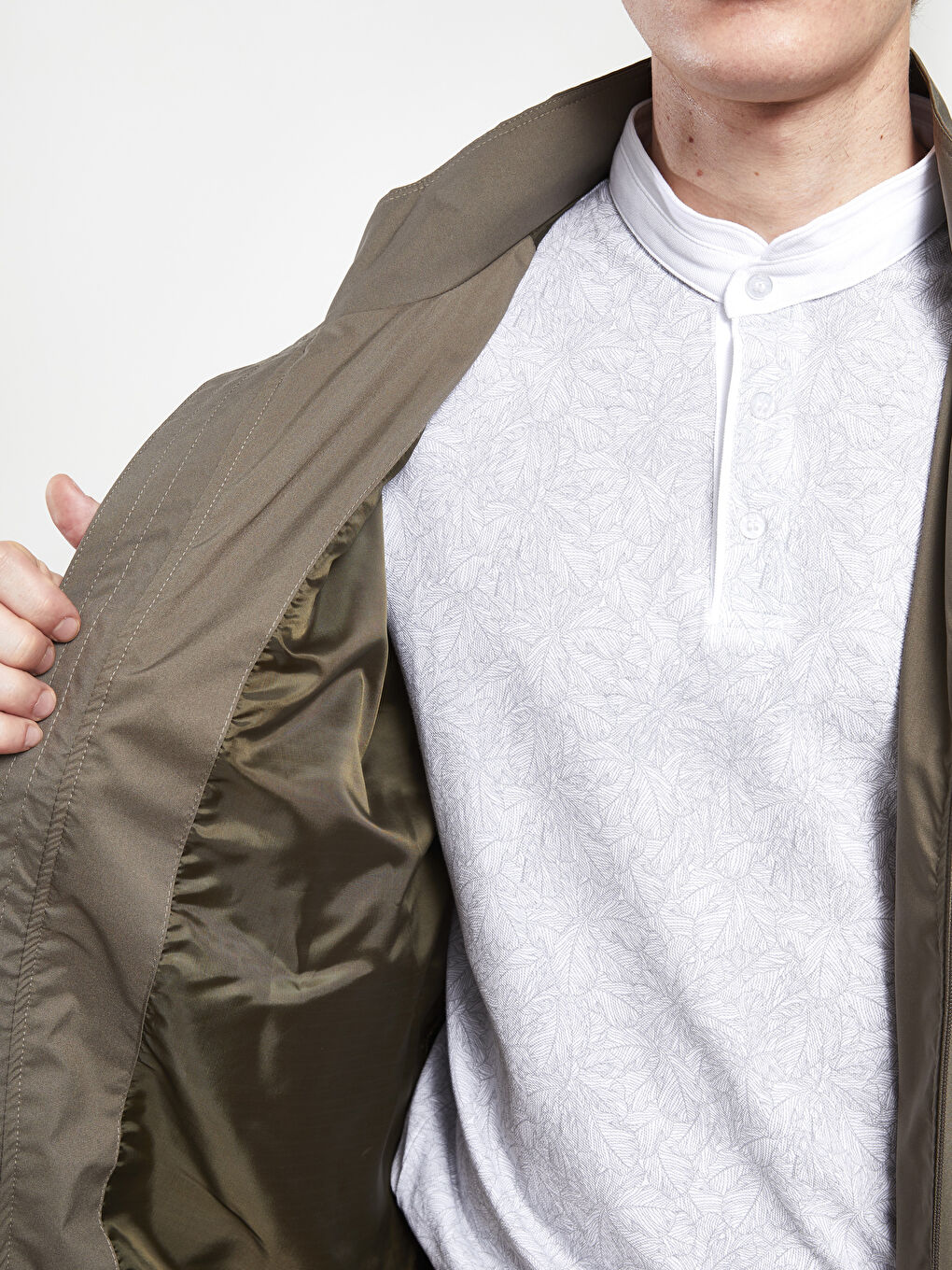 Yeşil Standart Kalıp Dik Yaka Erkek Mont-3