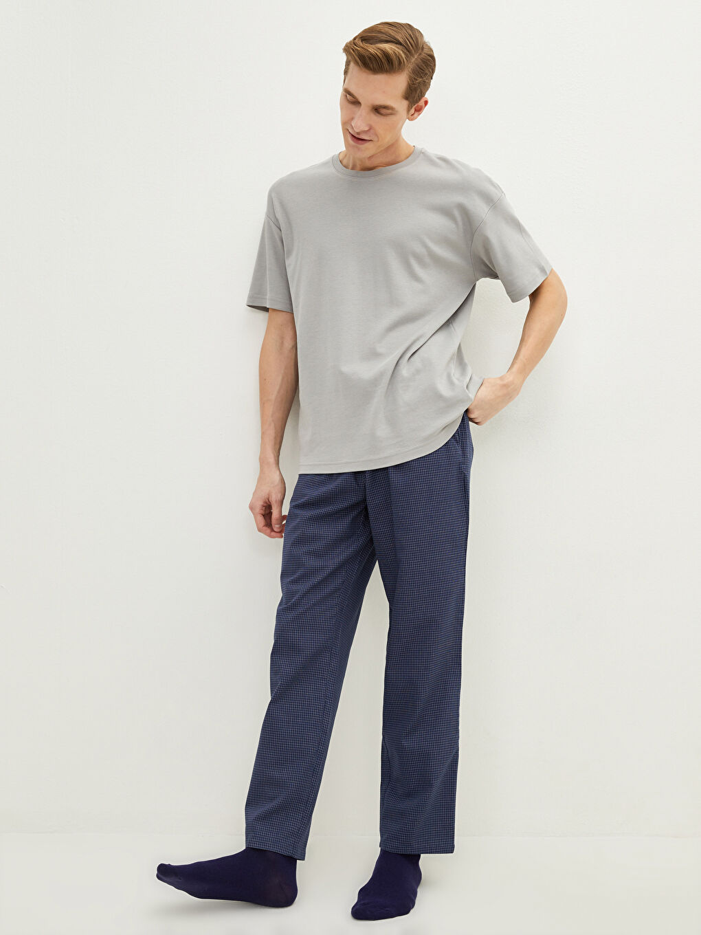 Lacivert Standart Kalıp Desenli Erkek Pijama Alt-1