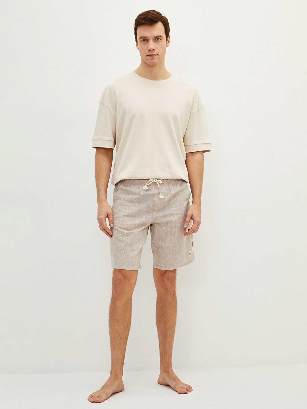 Bej Standart Kalıp Erkek Pijama Alt Şort