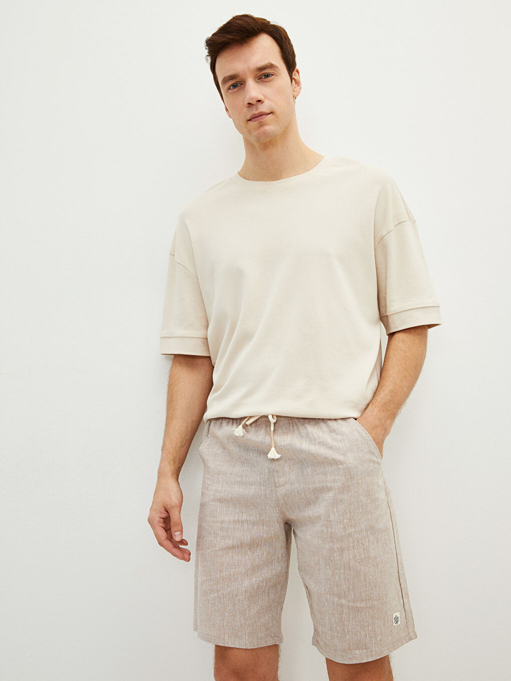 Bej Standart Kalıp Erkek Pijama Alt Şort-1