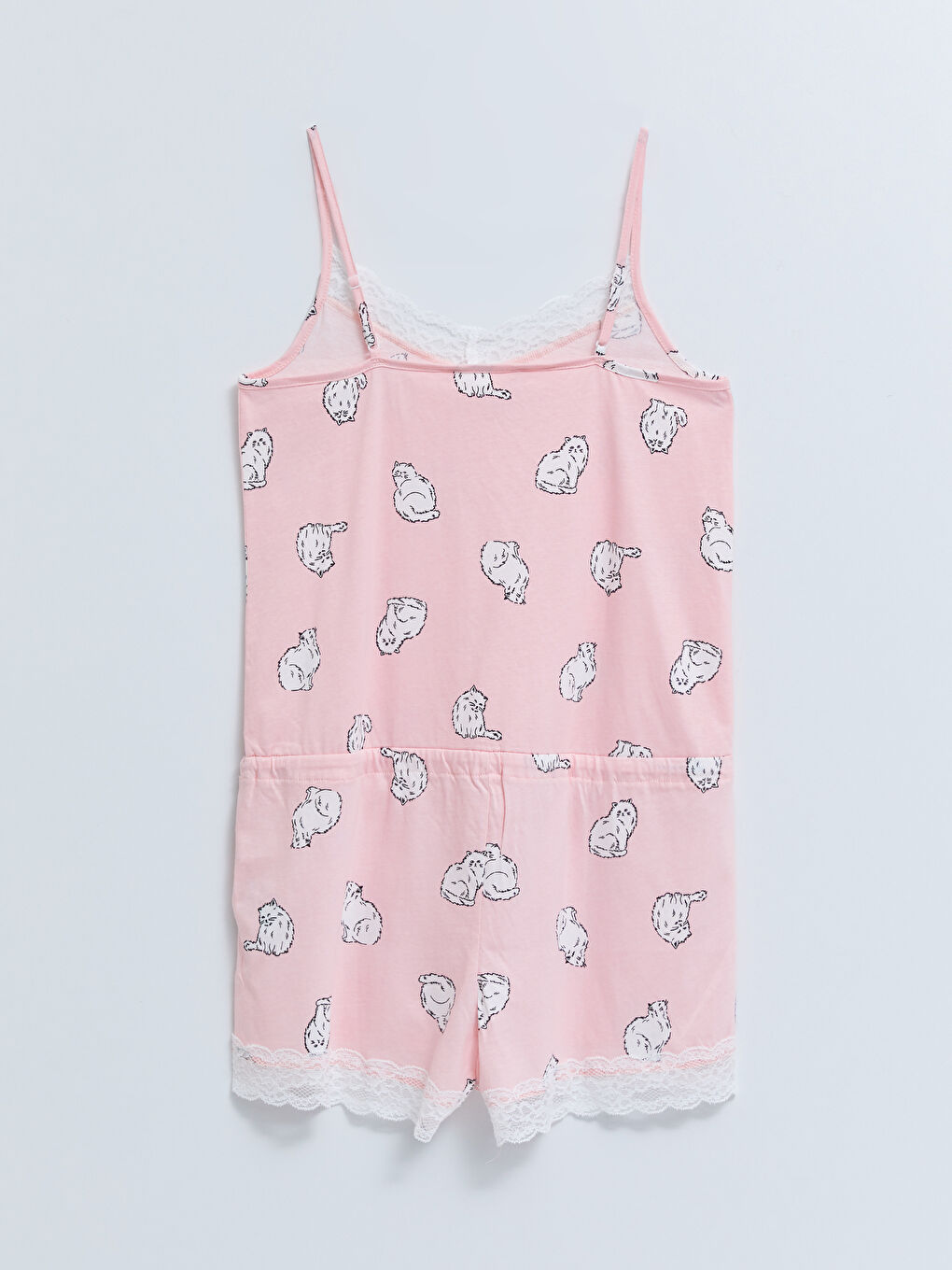 Pembe V Yaka Desenli Askılı Pamuklu Kadın Tulum-6