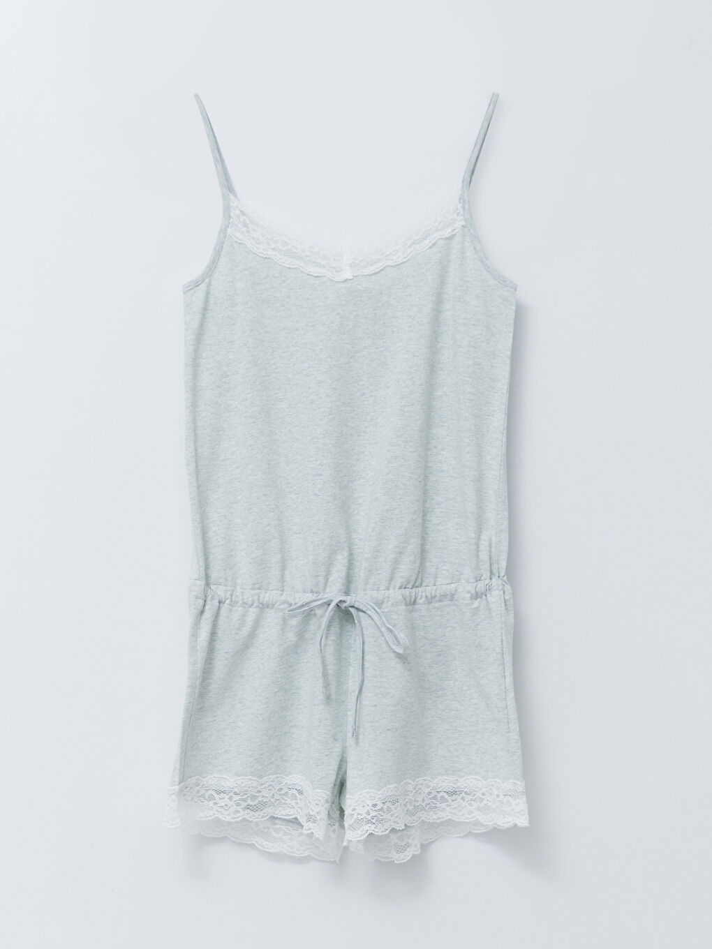 Yeşil V Yaka Dantelli Askılı Kadın Tulum-5