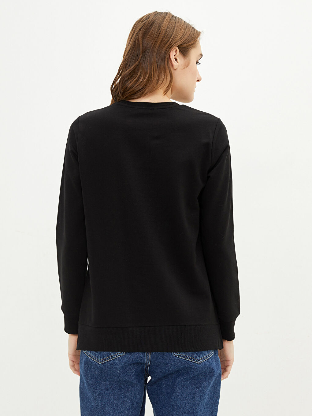 Siyah Bisiklet Yaka Baskılı Uzun Kollu Kadın Sweatshirt-3