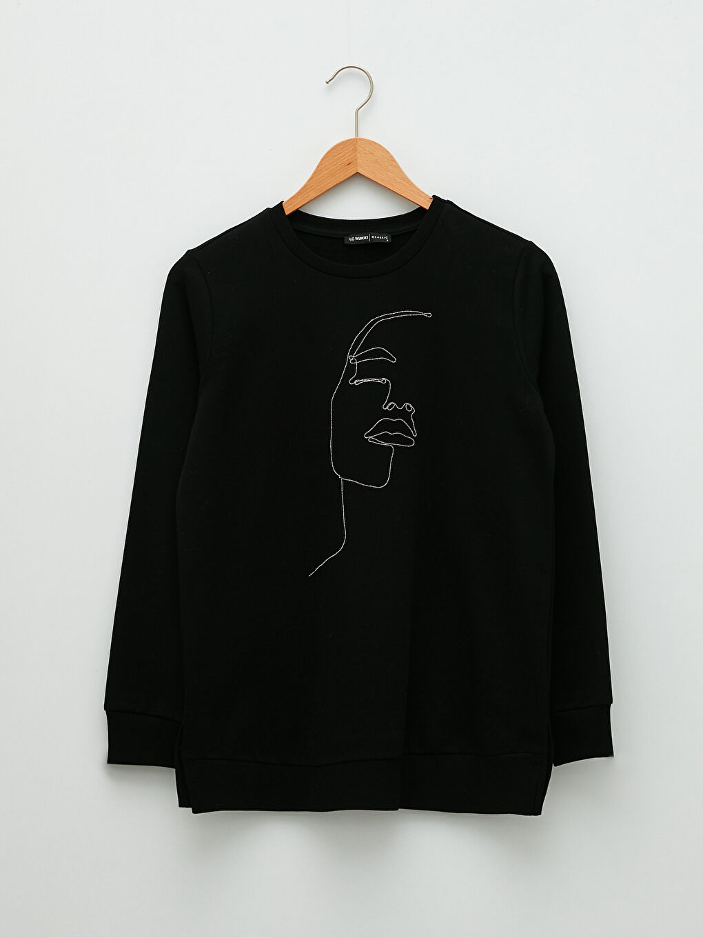 Siyah Bisiklet Yaka Baskılı Uzun Kollu Kadın Sweatshirt-4