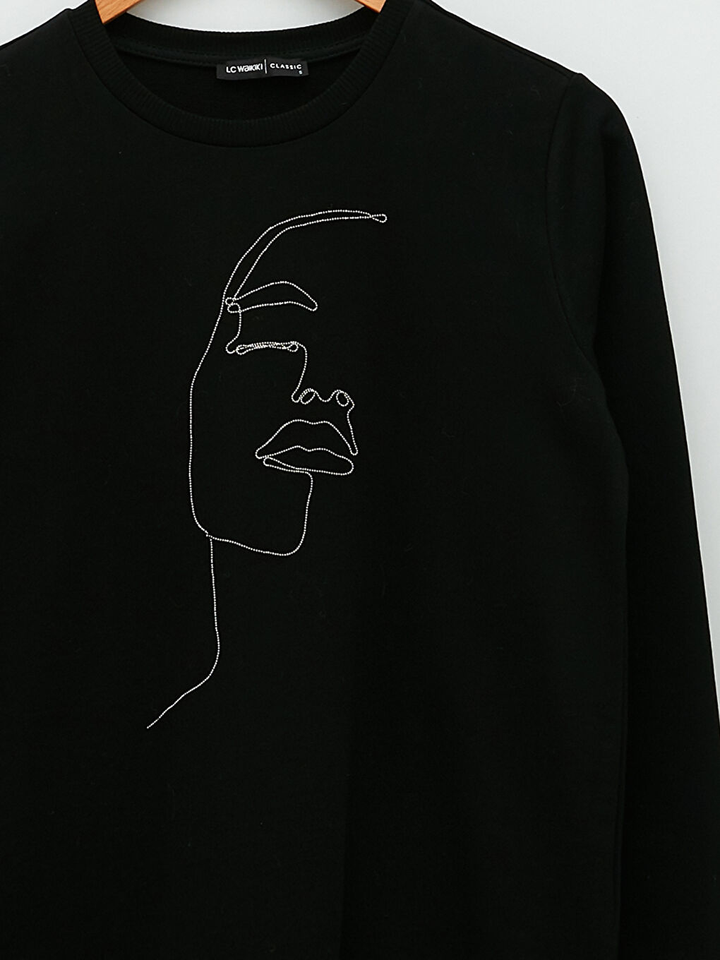 Siyah Bisiklet Yaka Baskılı Uzun Kollu Kadın Sweatshirt-6