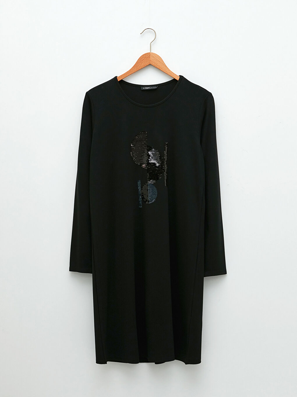 Siyah Bisiklet Yaka Payet İşlemeli Uzun Kollu Kadın Tunik-6