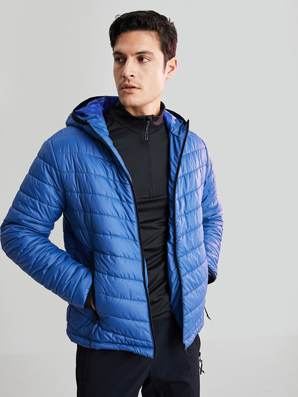 Mavi Standart Kalıp Kapüşonlu Kalın Erkek Şişme Mont-1