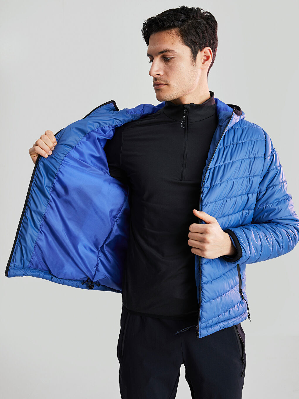 Mavi Standart Kalıp Kapüşonlu Kalın Erkek Şişme Mont-2