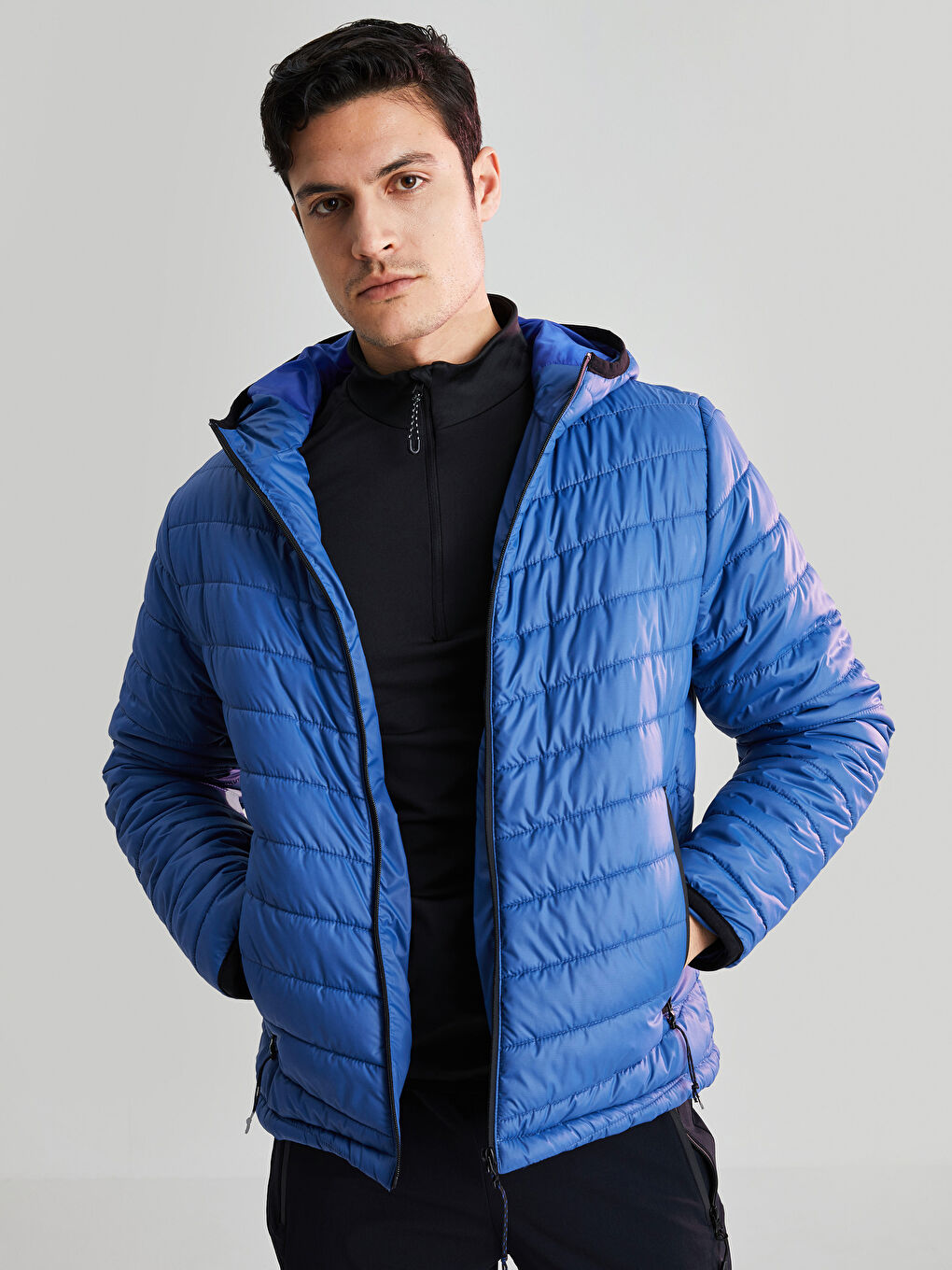 Mavi Standart Kalıp Kapüşonlu Kalın Erkek Şişme Mont-3