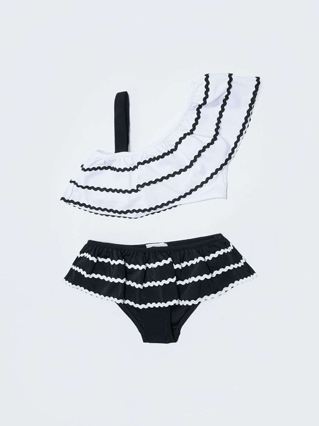 Beyaz Esnek Kumaştan Fırfırlı Kız Çocuk Bikini