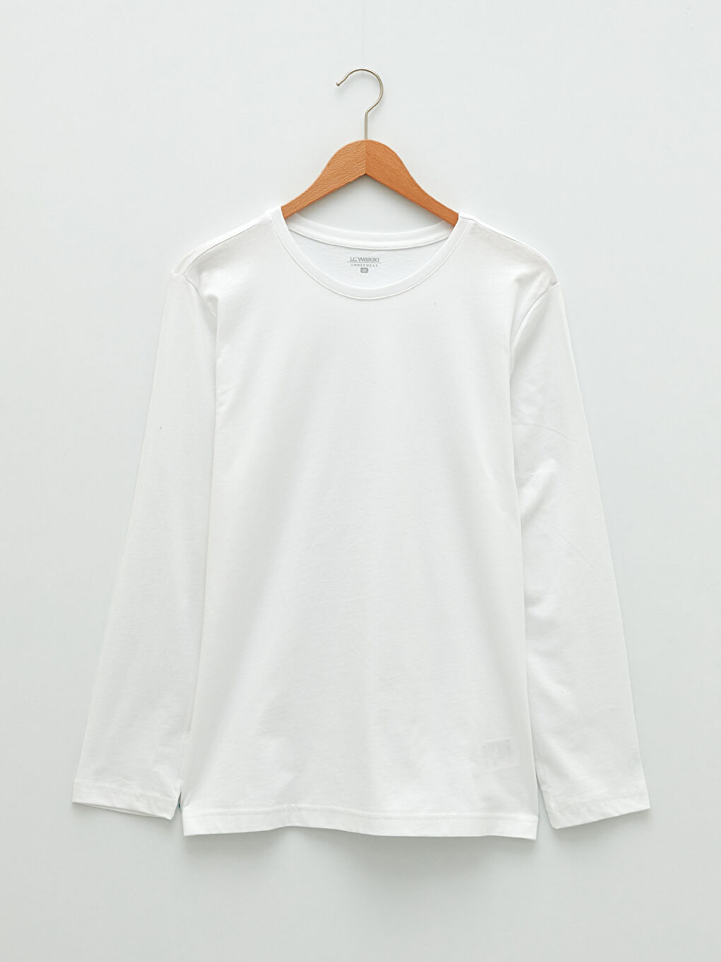 Beyaz Bisiklet Yaka Uzun Kollu Pamuklu Erkek Atlet-5