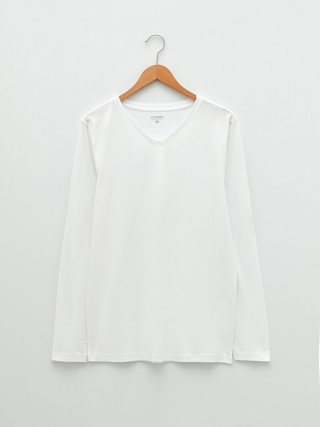 Beyaz V Yaka Uzun Kollu Pamuklu Erkek Atlet-5