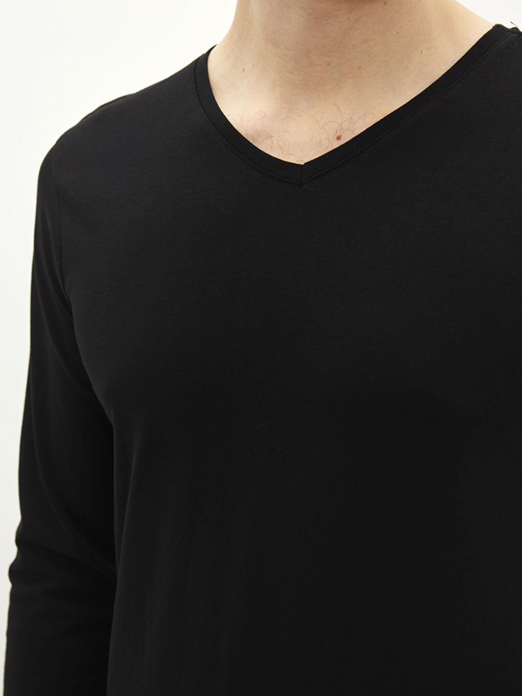 V-Neck Long Sleeve Cotton Men's Undershirt-3