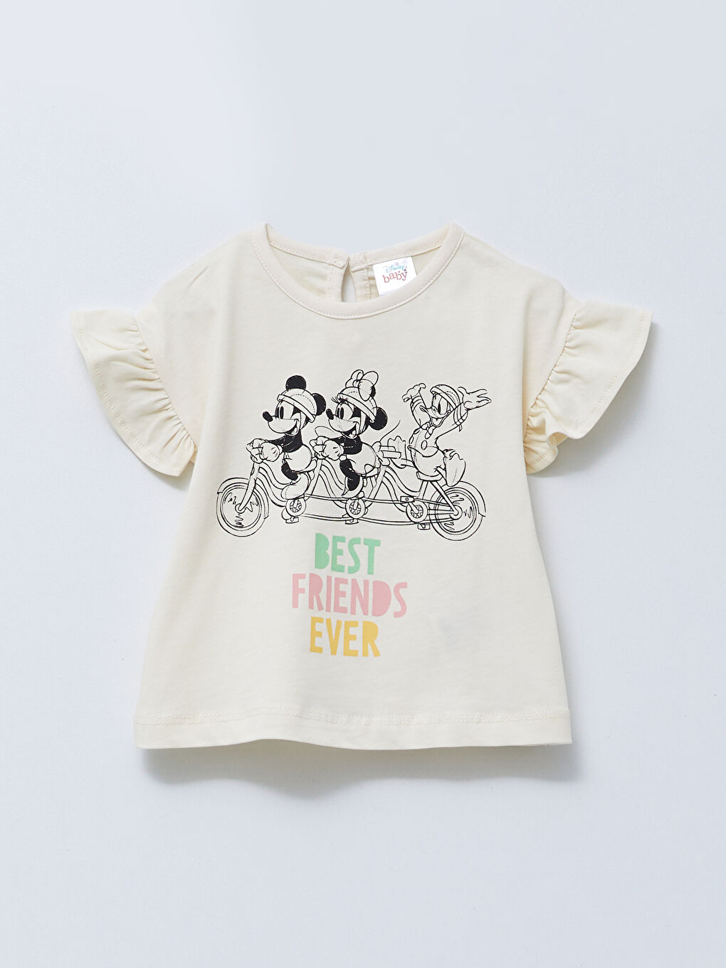تي شيرت بناتي قطن بأكمام قصيرة ورقبة دائرية وطبعة ميني ماوس وشورت طقم قطعتين-1