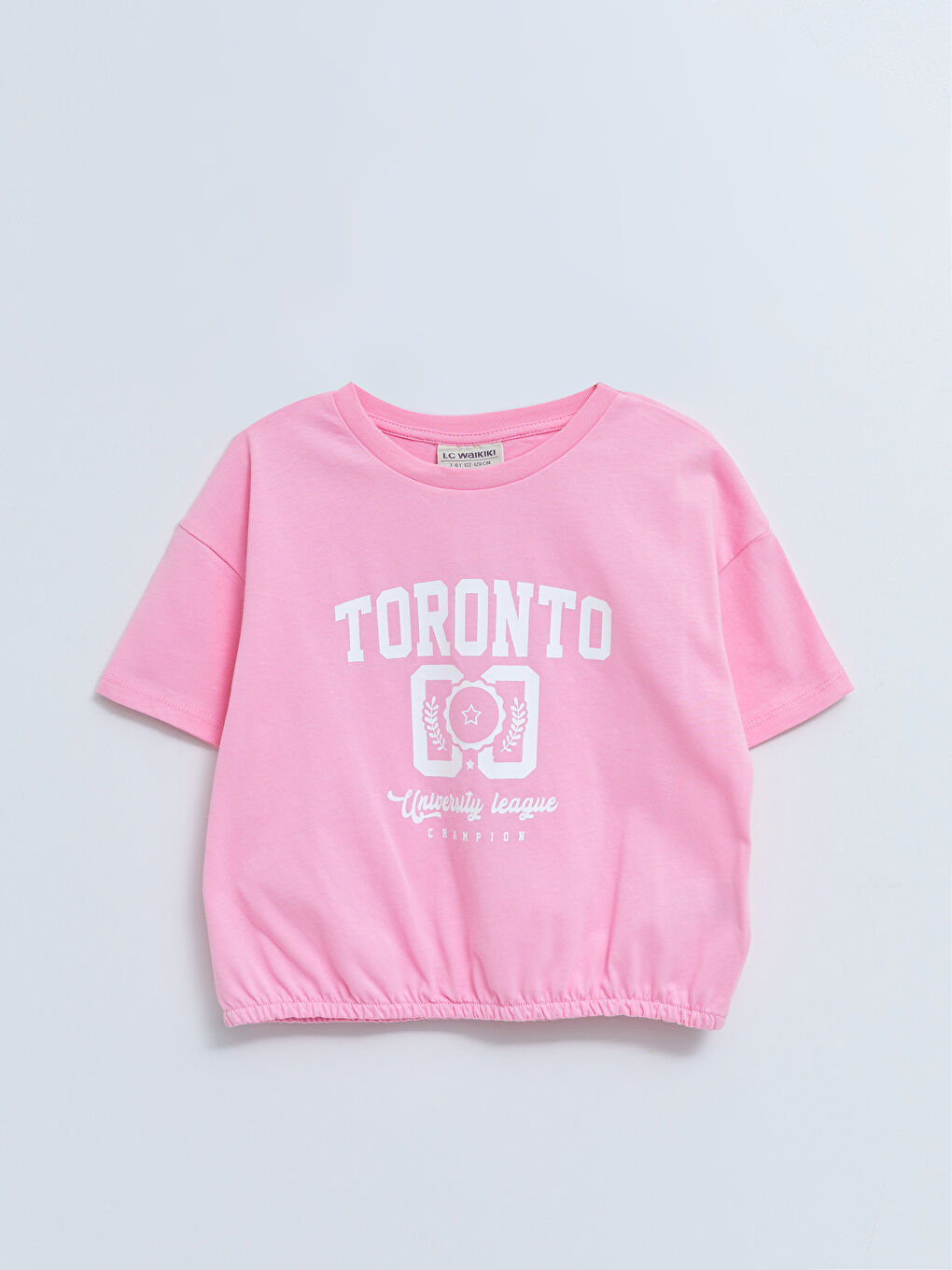 Pembe Bisiklet Yaka Baskılı Kısa Kollu Kız Çocuk Sweatshirt