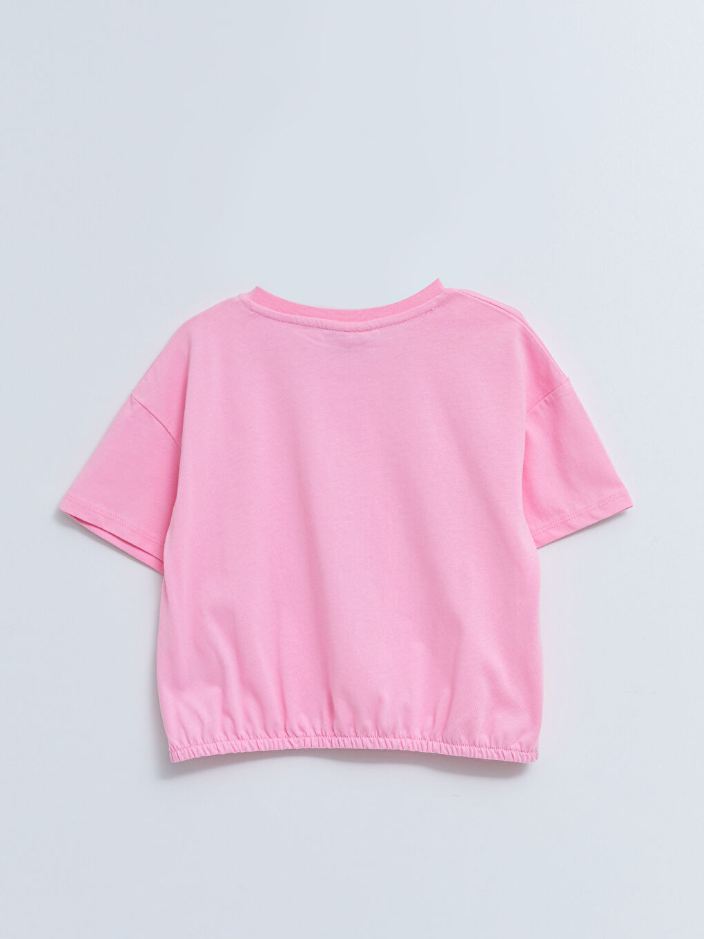 Pembe Bisiklet Yaka Baskılı Kısa Kollu Kız Çocuk Sweatshirt-1