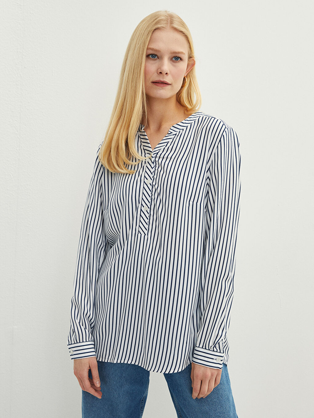 Bluza sa rolkom, prugasta, dugi rukav, viskoza, za žene