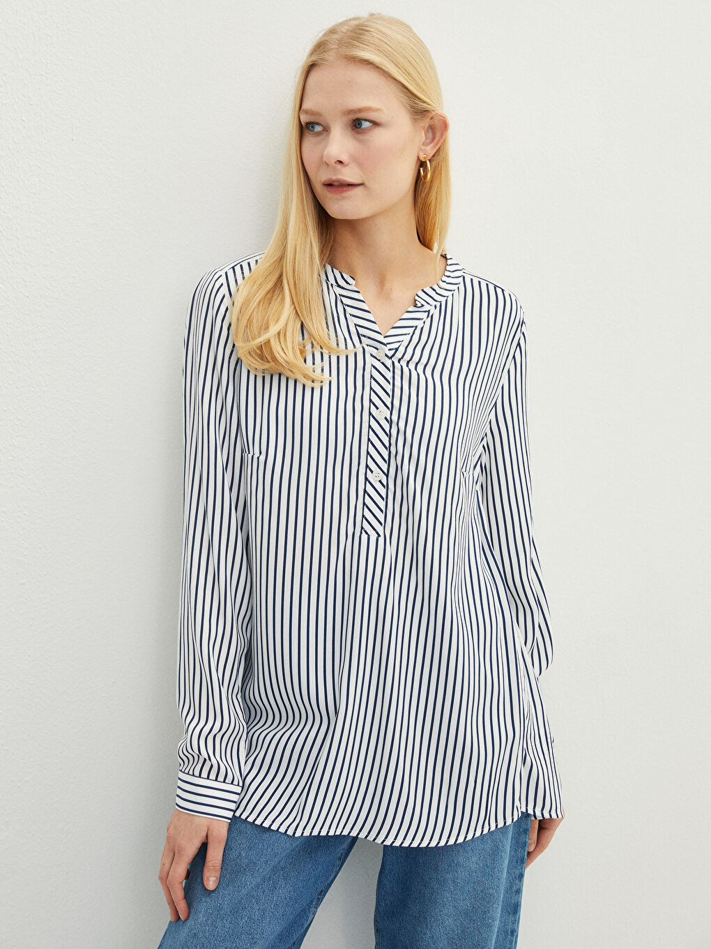 Bluza sa rolkom, prugasta, dugi rukav, viskoza, za žene-1