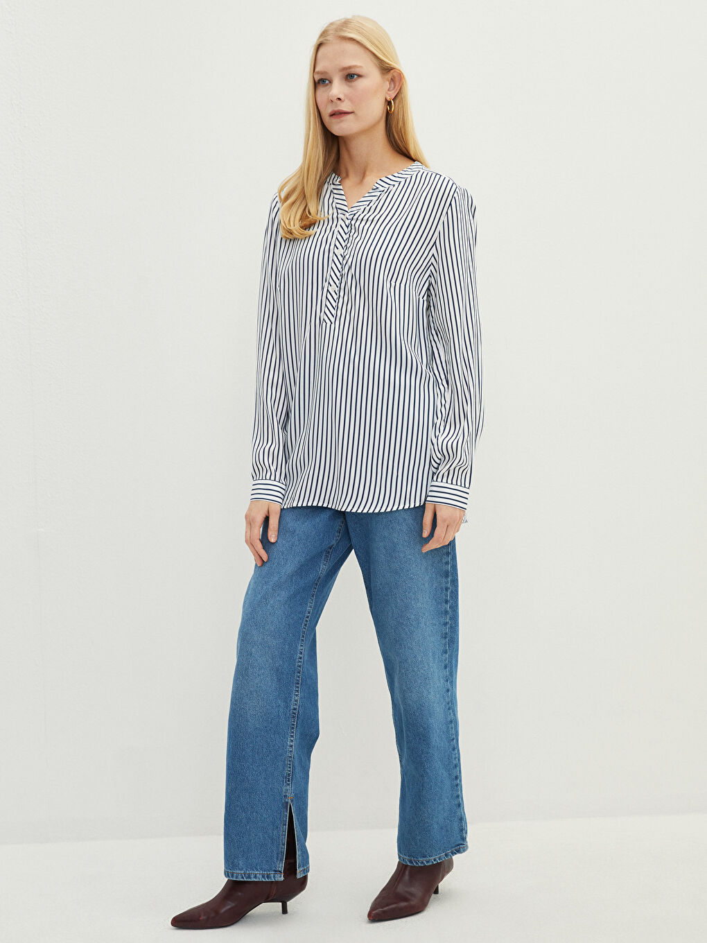 Bluza sa rolkom, prugasta, dugi rukav, viskoza, za žene-2