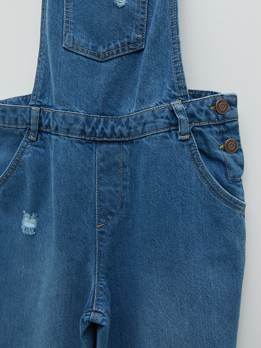 İndigo Kare Yaka Basic Askılı Kız Çocuk Jean Salopet-2