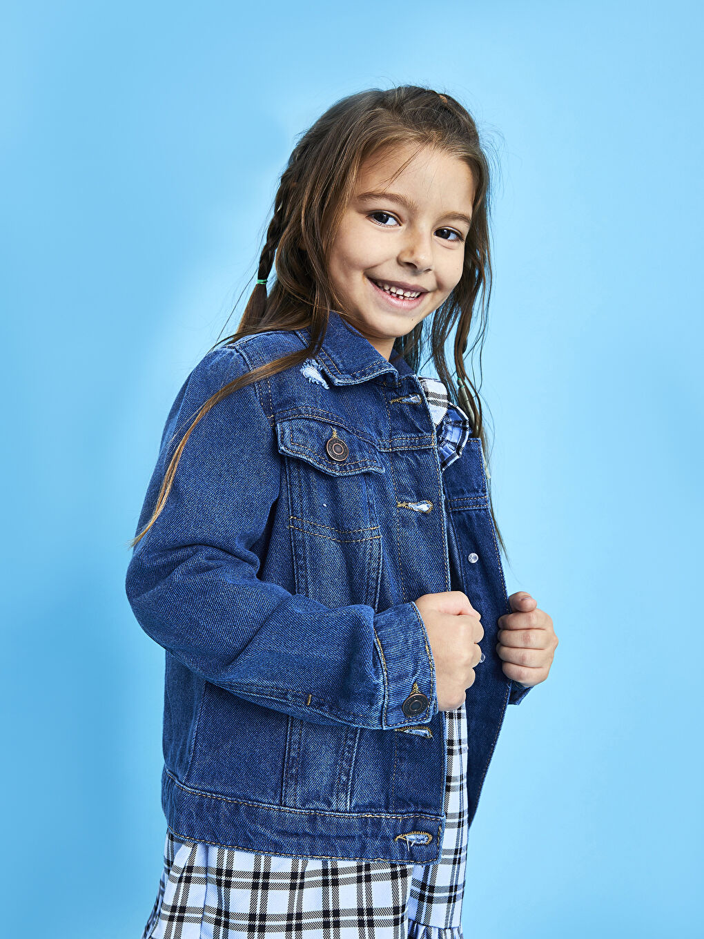 İndigo Gömlek Yaka Uzun Kollu Kız Çocuk Jean Ceket