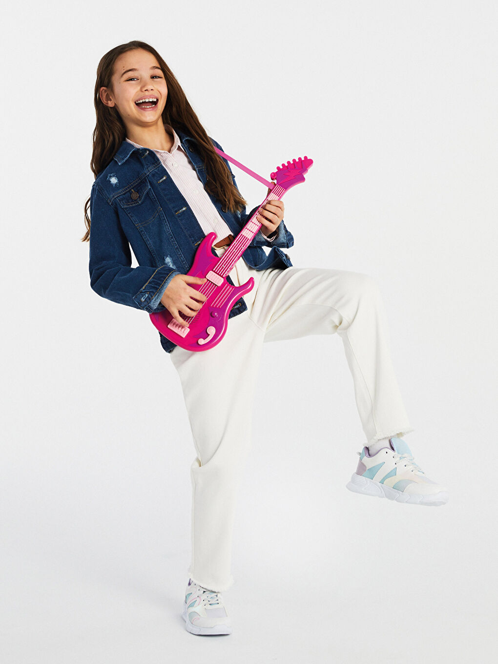 İndigo Gömlek Yaka Uzun Kollu Kız Çocuk Jean Ceket-1