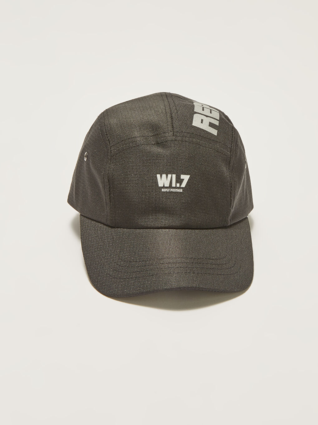 Siyah Beş Panelli Yazı Baskılı Erkek Kep Şapka-2