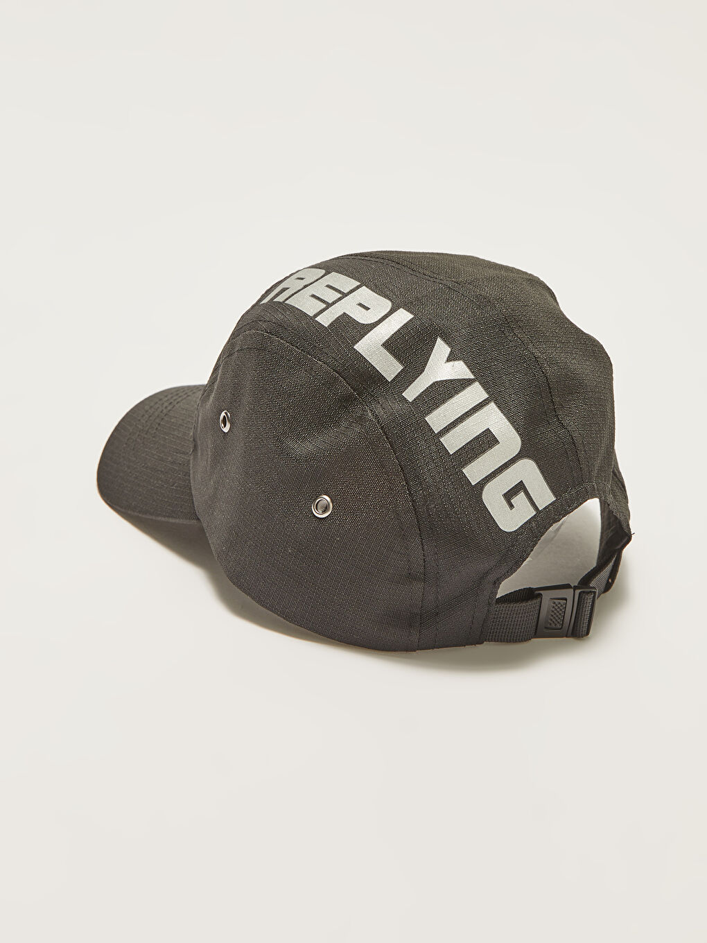 Siyah Beş Panelli Yazı Baskılı Erkek Kep Şapka-3