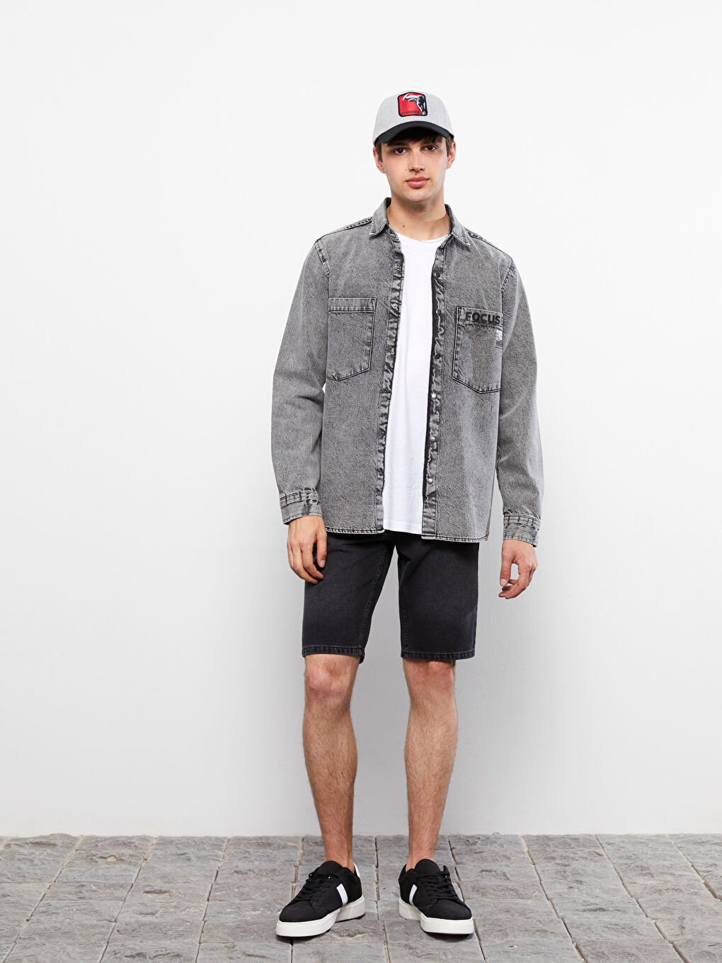 Antrasit Etiket Nakışlı Erkek Kep Şapka-2