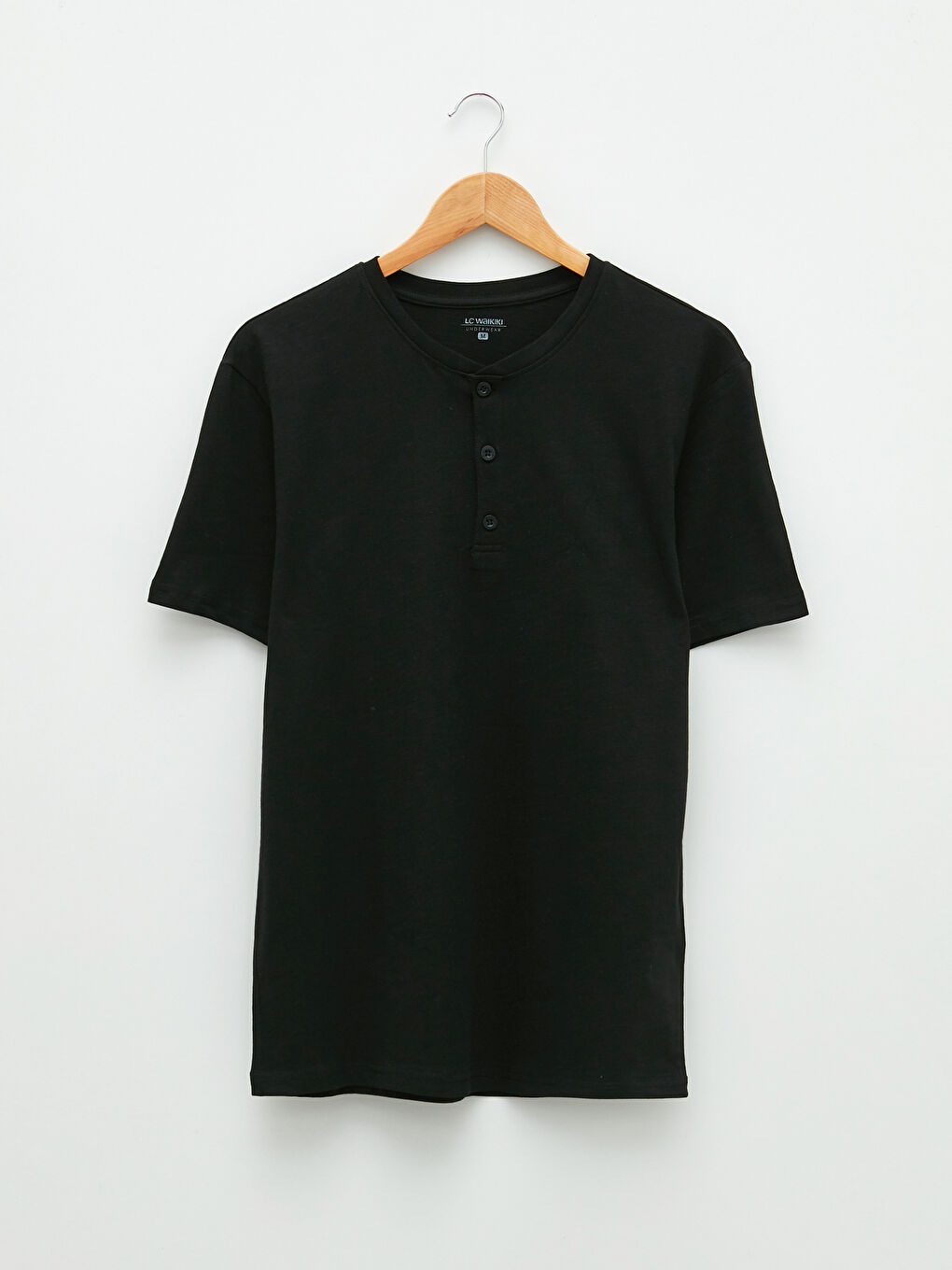 Siyah Bisiklet Yaka Kısa Kollu Pamuklu Erkek Atlet