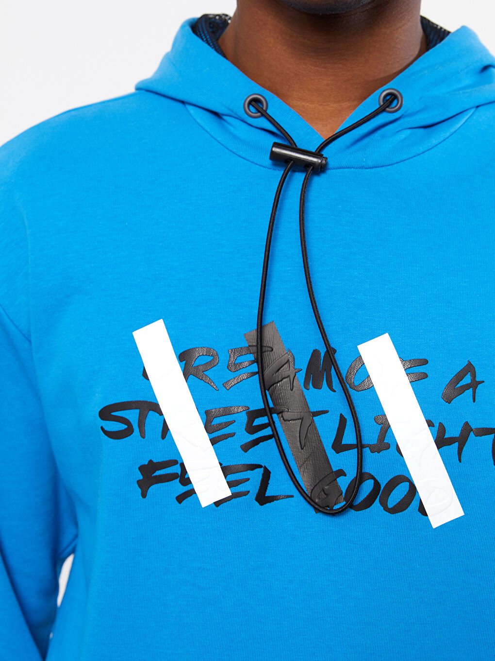 Mavi Uzun Kollu Baskılı Erkek Hoodie-3